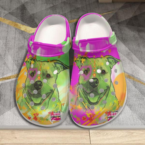 Clogs mit Hundemotiv Angel - Gartenschuhe, Gummischuhe, bunt, Unisex, Grösse 36-43, Mischling, Mix, AmStaff, Staffordshire, Staff, Pitbull, Pit, SOKA, Listenhund